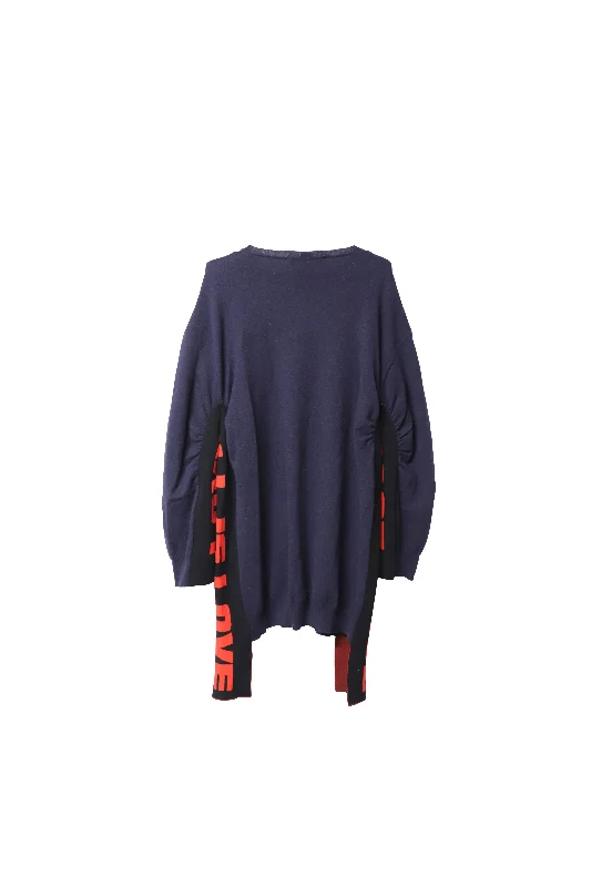 Stella McCartney All is Love Oversized Jumper in Navy Blue Wool Polka Dot Checkered Tartan