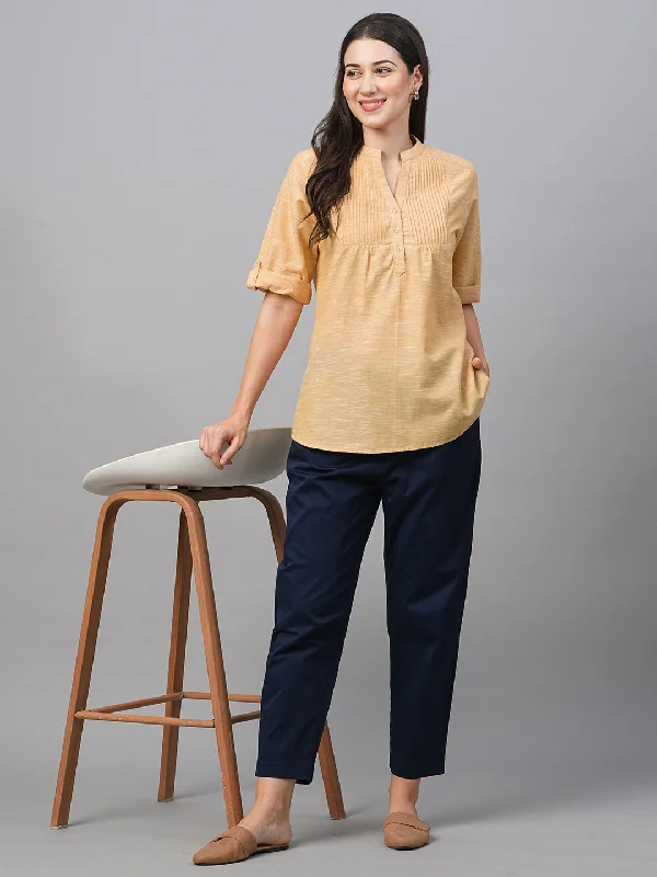 Women's Yellow Cotton Regular Fit Blouse Elegant Office Blouse