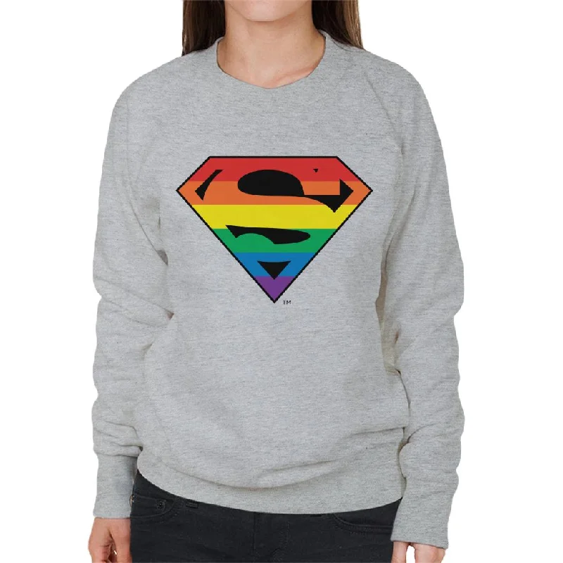 Superman Rainbow Logo Women's Sweatshirt Hoodie with Ribbed Hem Stretchable Secure