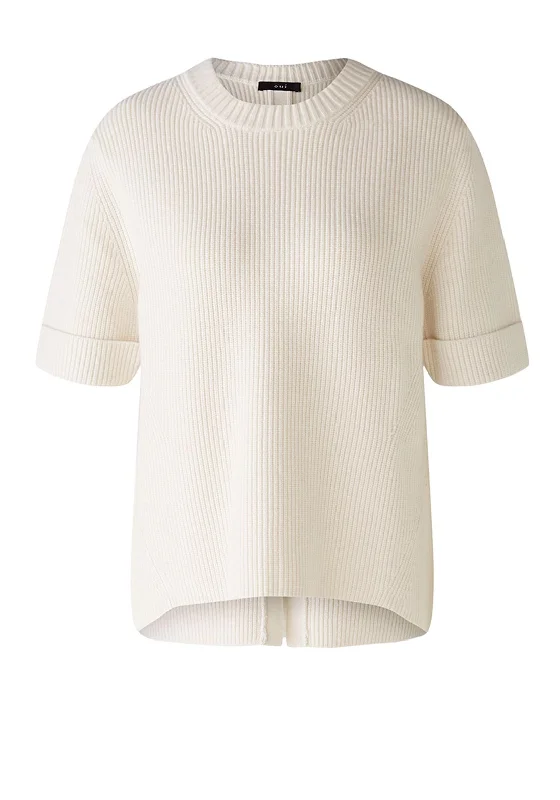 Oui Round Neck Ribbed Sweater, Off-White Iron Safe Non-Iron Wrinkle Free