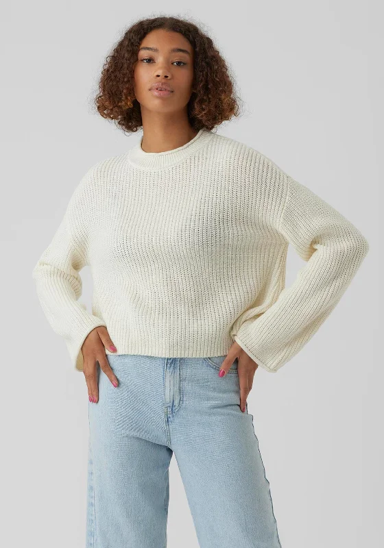 Vero Moda Sayla Knitted Sweater, Birch Denim Fabric Leather Fabric Suede Fabric