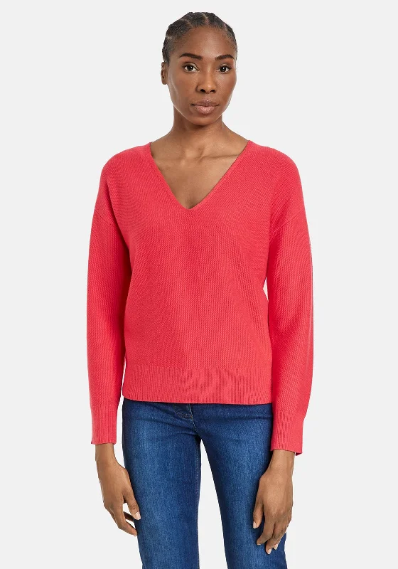 Gerry Weber V-Neck Pullover Jumper, Red Stretchy Elastic Breathable