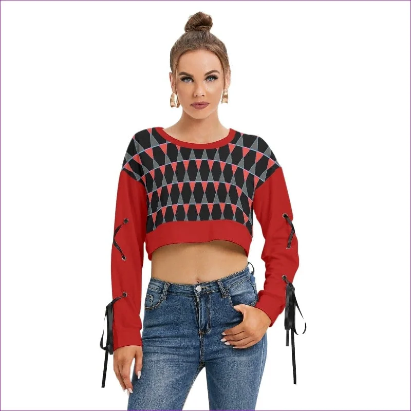 Scaled Women's Lace Up Long Sleeve Cropped Sweatshirt Hoodie with Cuffed Sleeves Snug Secure