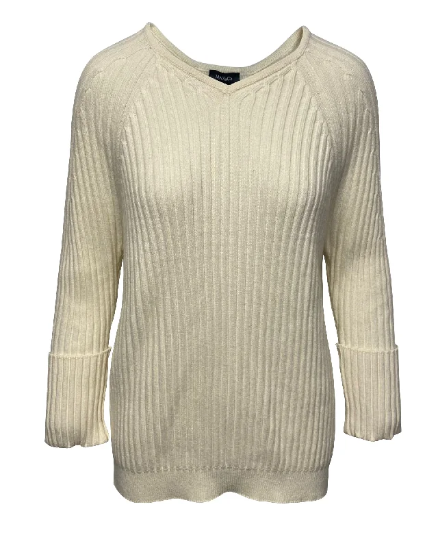 Max & Co Knit Sweater in Cream Viscose Hooded Caped Shawl Collar