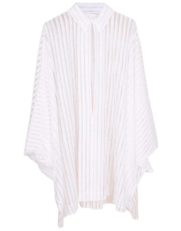 Sheer Stripe Oversized Blouse Satin Drape Blouse