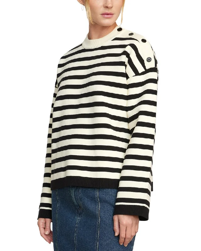 Modern Citizen Alexa Striped Button Placket Sweater Chenille Brocade Lace