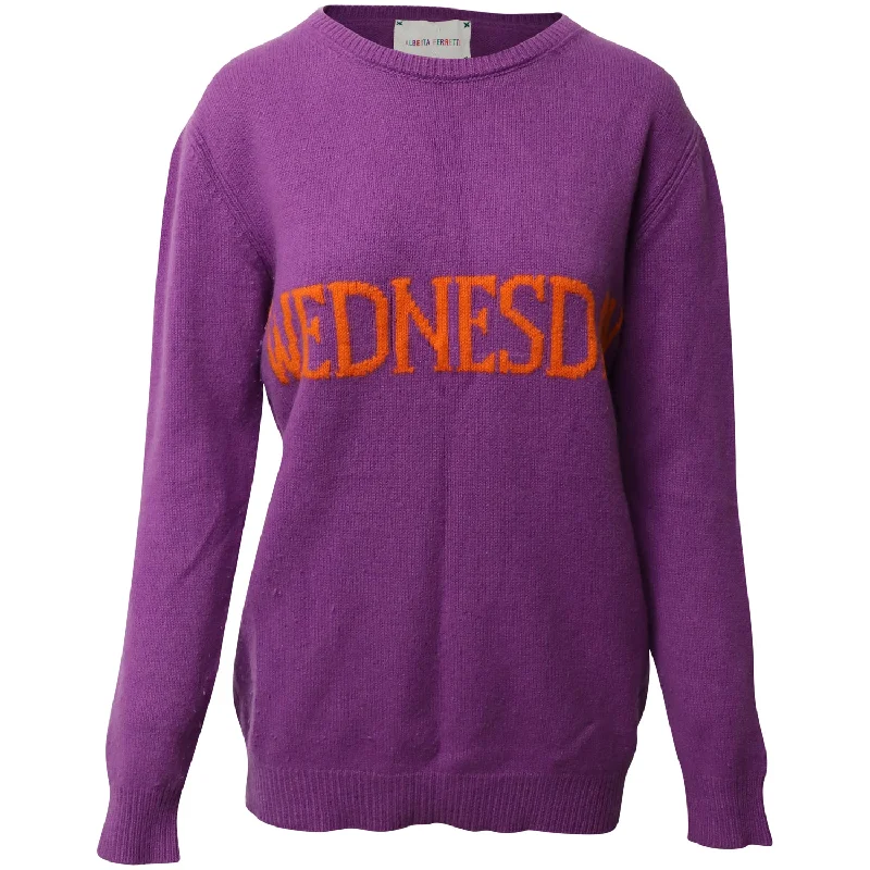 Alberta Ferretti Wednesday Patch Sweater in Violet Wool Houndstooth Herringbone Solid