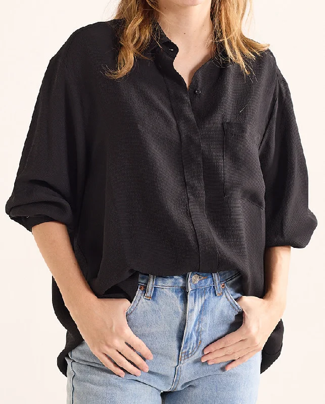 Grace Textured Blouse Black Texture Wrap Front Blouse