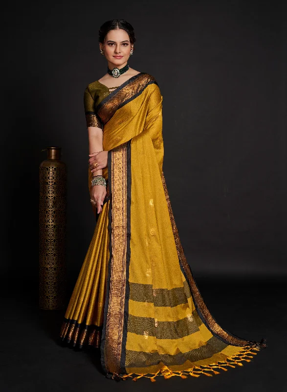 Women Yellow Lichi Soft Silk Weaving Work Saree With Un-Stiched Blouse Classic Minimalist Blouse