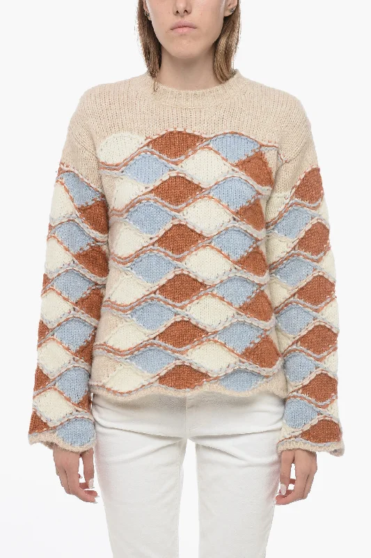 Roberto Collina Argyle Motif Crew-neck Sweater Zippered Front Buttoned Front Snap Front