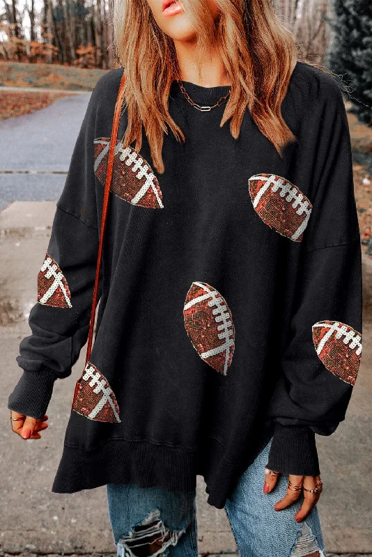 Sequin Football Patch Slit Sweatshirt Hoodie with Emblem Brand Identity