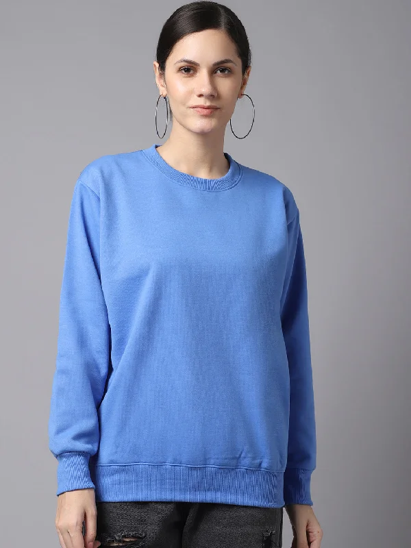 Vimal Jonney Fleece Round Neck Sky Blue Sweatshirt For Women Hoodie with Metallic Shiny Futuristic