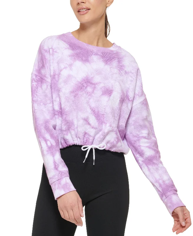 DKNY Sport Womens Cotton Tie Dyed Sweatshirt Hoodie with Monochrome Minimalist Simple