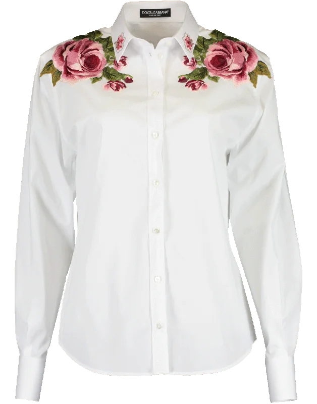 Rose Embroidered Shoulder Blouse Airy Cotton Blouse