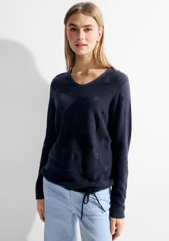 Cecil Drawstring Hemline Structured Knit Sweater, Universal Blue Tailored Straight A-Line