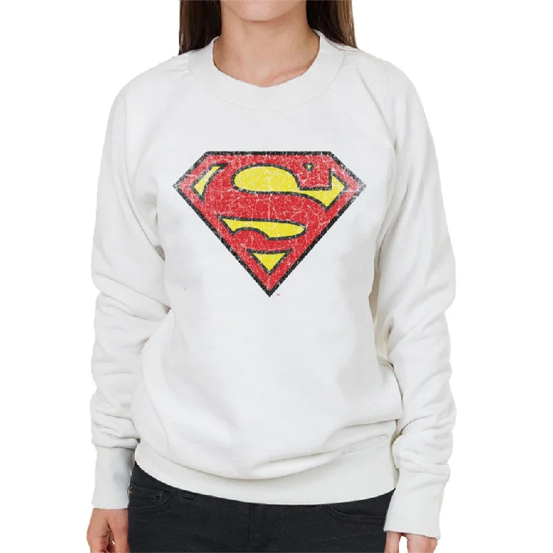 Superman Faded Logo Women's Sweatshirt Hoodie with Exposed Zipper Edgy Industrial