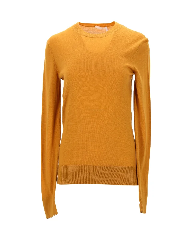 Chloe Crewneck Sweater in Mustard Yellow Wool Print Jacquard Patchwork