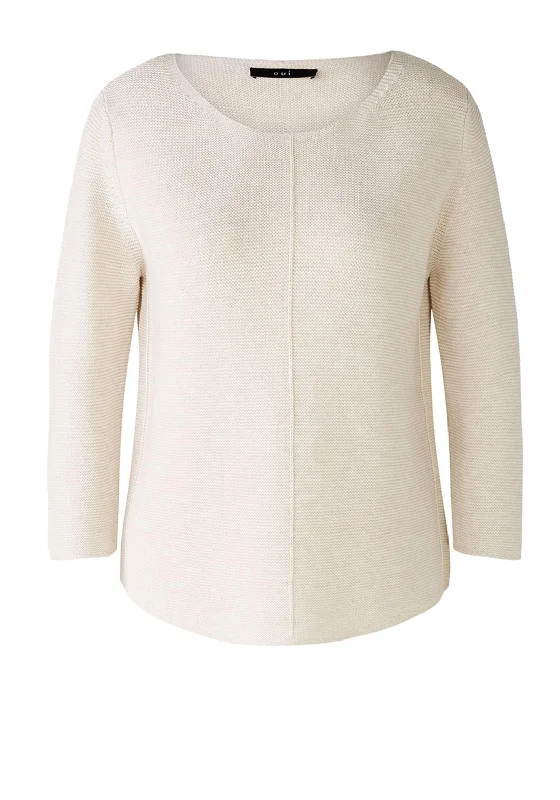 Oui Seam Detail Cotton Knit Sweater, Off-White Hooded Sweater Collared Sweater Shawl Collar