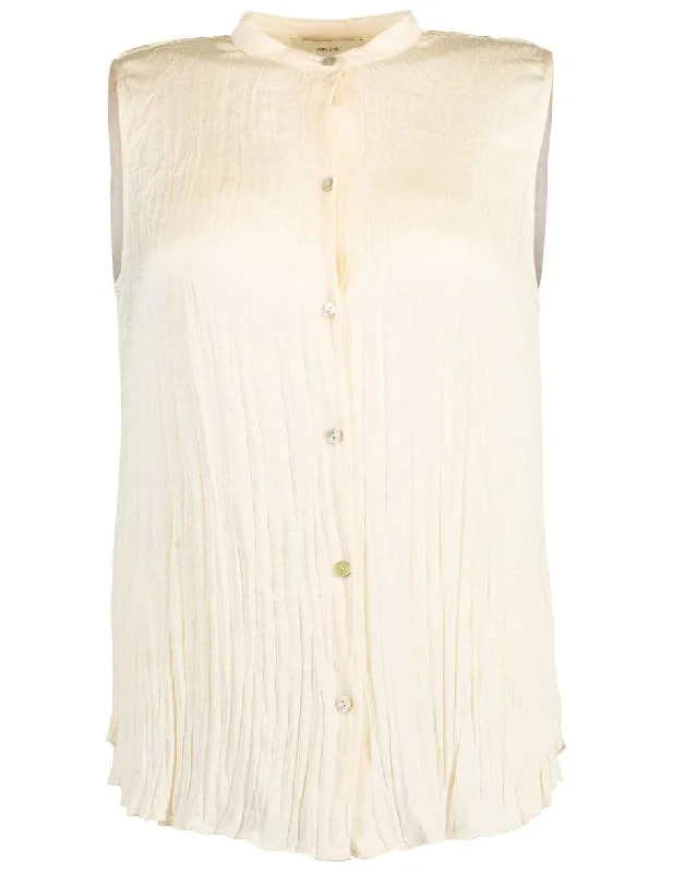 Chiffon Sleeveless Crushed Band Collar Blouse Slim Fit Blouse