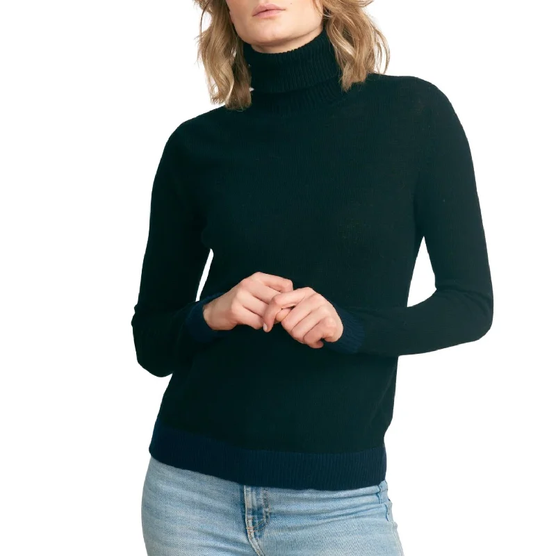 Contrast Roll Collar Sweater In Black And Navy Cotton Fabric Linen Fabric Terry Fabric