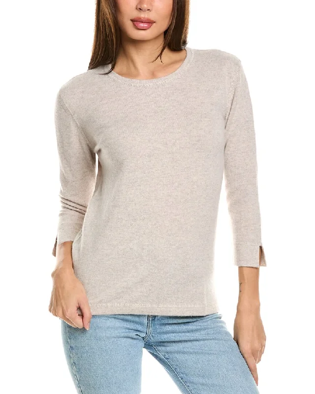 Forte Cashmere 3/4-Sleeve Crew Cashmere Sweater Spandex Blend Rayon Blend Denim Blend