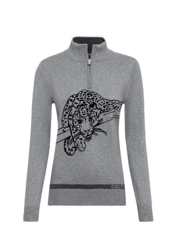 Leopard Instict Troyer Sweater In Grey Casual Formal Business