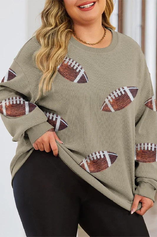 Plus Size Sequin Football Dropped Shoulder Sweatshirt Hoodie with Slim Fit Tailored Modern