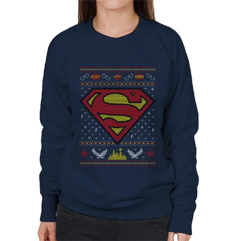 Superman Christmas Pattern Women's Sweatshirt Hoodie with Hem Contrast Bold Stylish