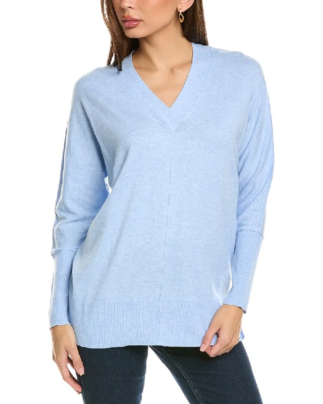 Forte Cashmere Crossover Easy V-Neck Cashmere-Blend Sweater Solid Print Embellished