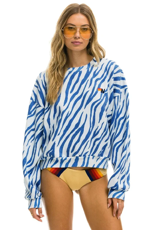 TIGER RELAXED FIT CREW SWEATSHIRT - BLUE TIGER Hoodie with Stripes Bold Sporty