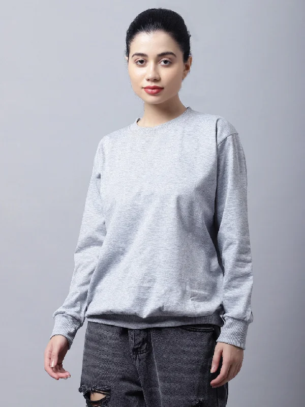 Vimal Jonney Fleece Round Neck Grey Melange Sweatshirt For Women Hoodie with Crew Neck Simple Timeless