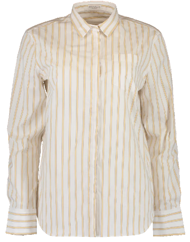 Cotton Stripe Blouse Peter Pan Collar Blouse