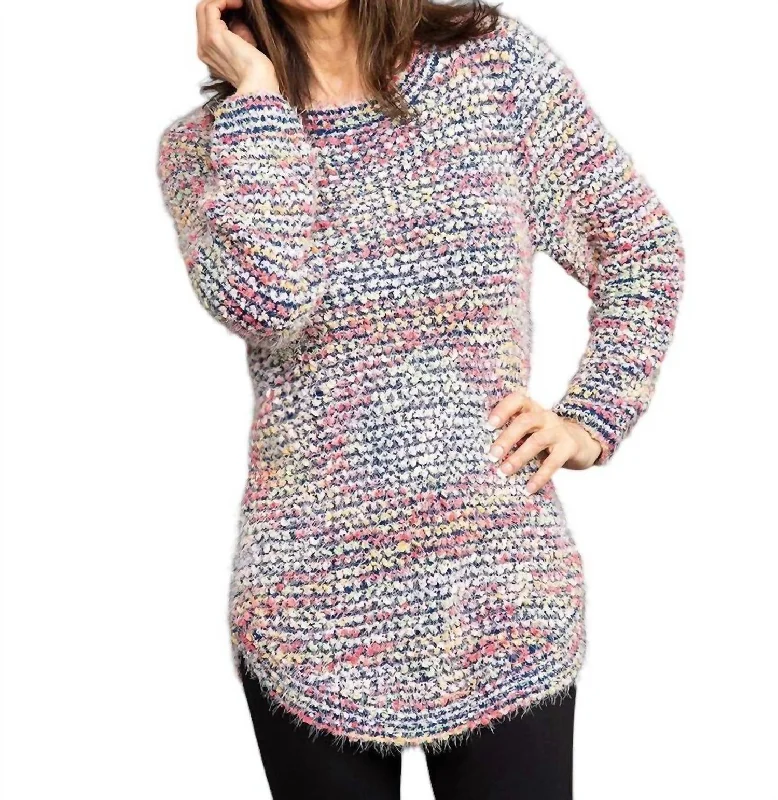 Gracie Colorful Popcorn Knit Tunic Sweater In Multi Cashmere Blend Cotton Blend Poly Blend