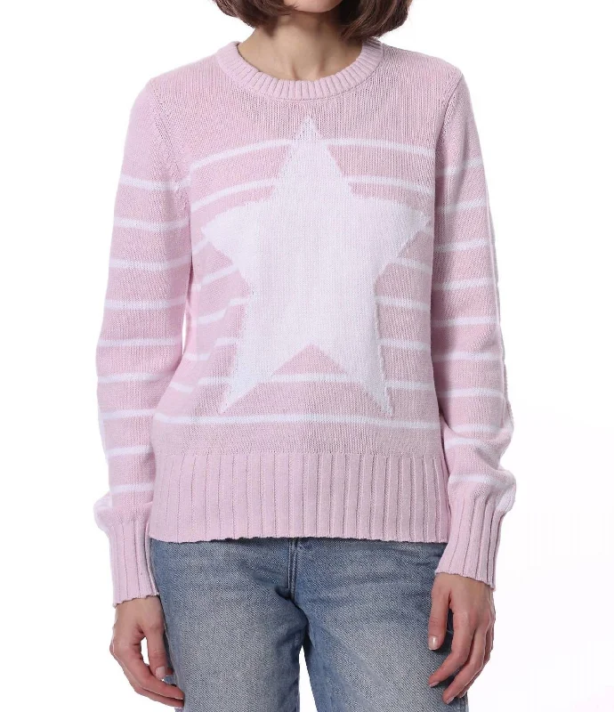 Cotton Cashmere Star Sweater In Pink Cotton Fabric Linen Fabric Terry Fabric