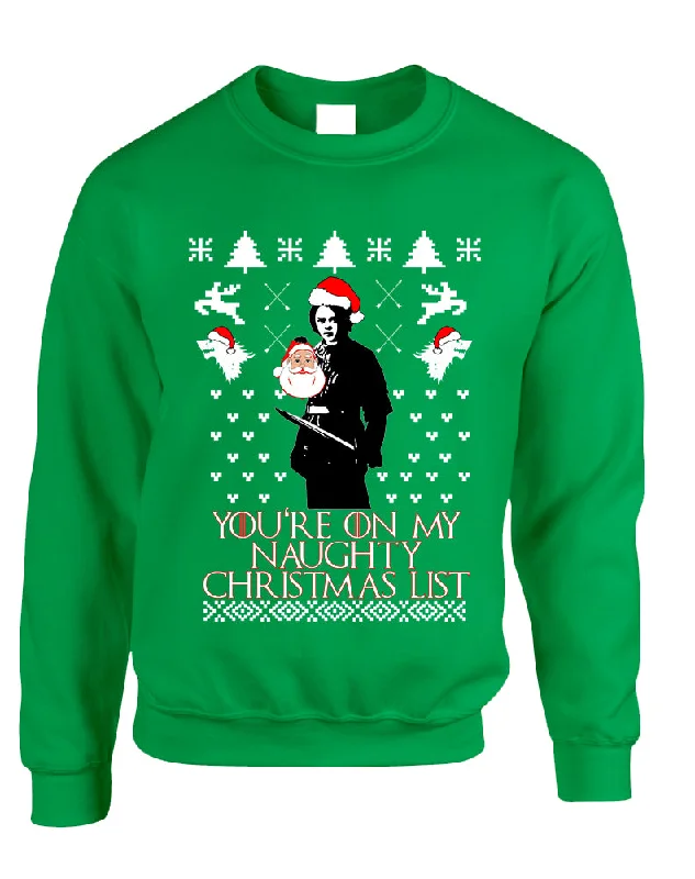 Adult Sweatshirt My Naughty Xmas List Arya Stark Ugly Christmas Hoodie with Hem Ribbing Snug Secure