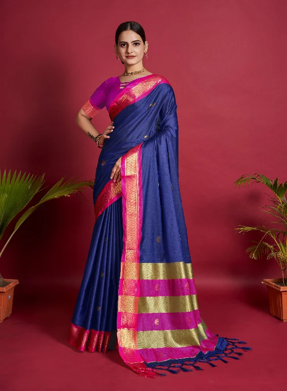 Women Violet Lichi Soft Silk Weaving Work Saree With Un-Stiched Blouse Side Tie Blouse