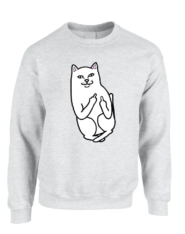 Adult Sweatshirt Middle Finger Cat Humor Funny Top Hoodie with Mesh Breathable Sporty