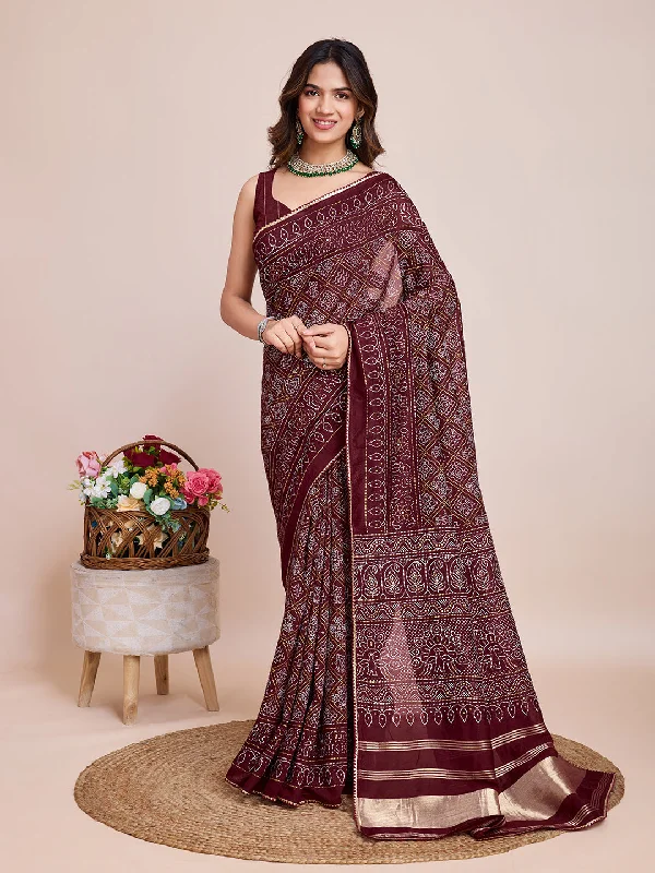 Women Marron Semi Cotton  Silk Weaving Work Saree With Un-Stiched Blouse Everyday Stylish Blouse