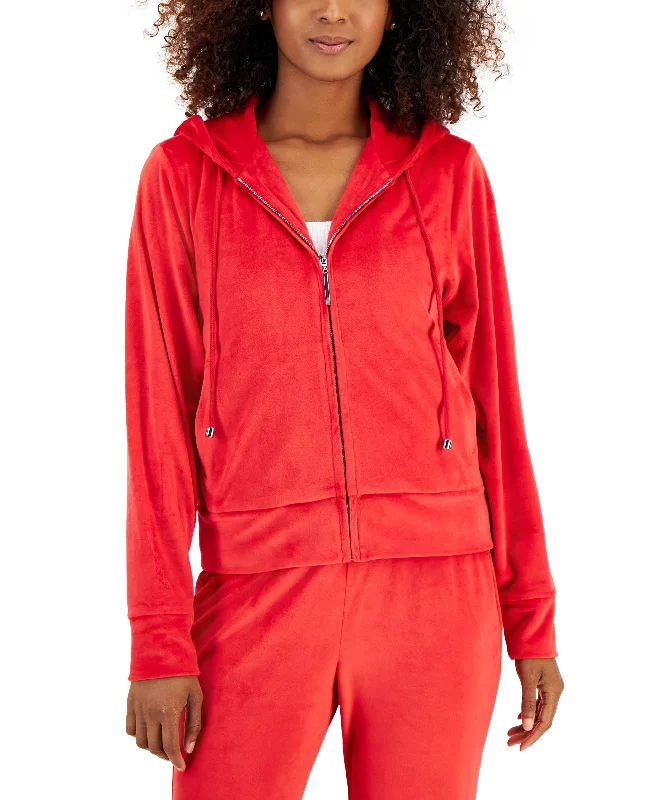 Inc International Concepts Womens Velour Zip-Up Hoodie Hoodie with Mesh Breathable Sporty