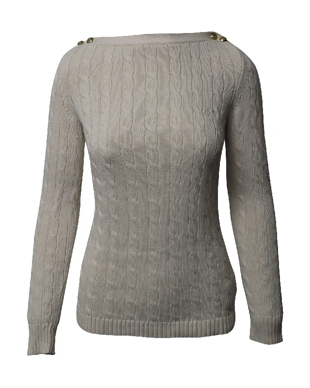 Lauren Ralph Lauren Cableknit Sweater in Cream Cotton Modern Contemporary Chic