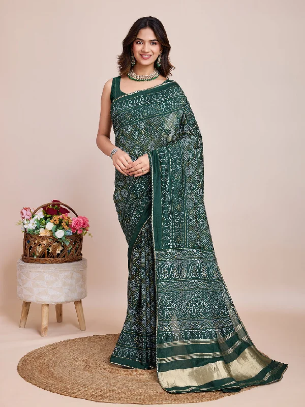 Women Green Semi Cotton  Silk Weaving Work Saree With Un-Stiched Blouse Elegant Embroidery Blouse