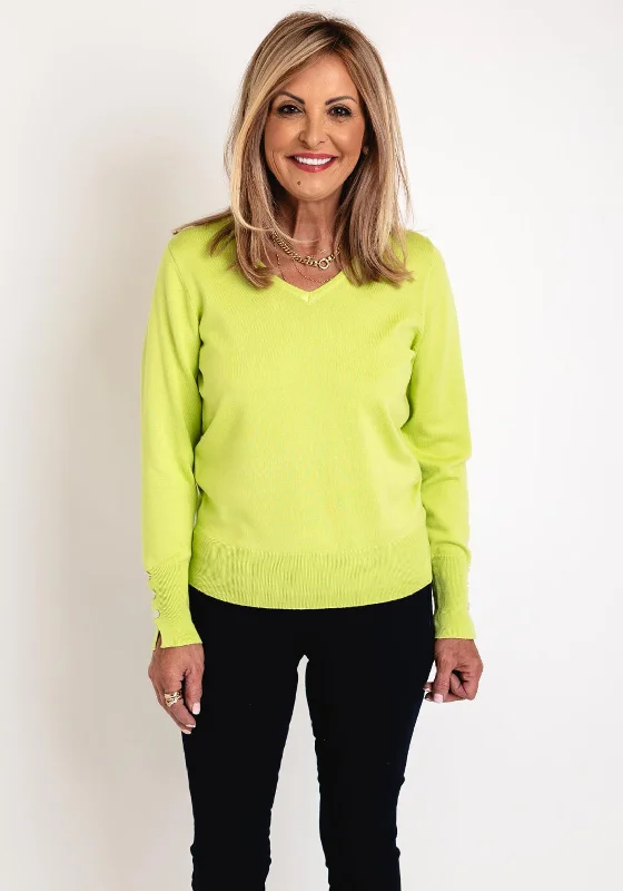 Micha V-Neck Autumn Viscose Knit Sweater, Lime Green Lace Blend Ribbed Blend Corduroy Blend