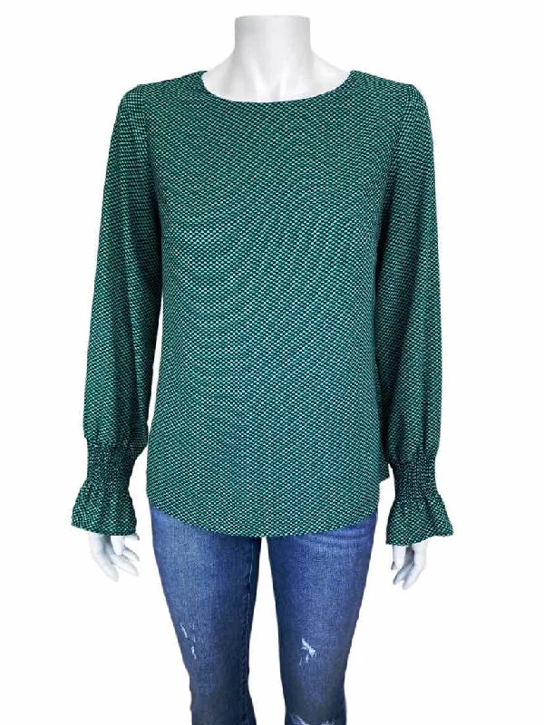 Banana Republic Factory, Women's Smocked-Sleeve Blouse, Green/Black, Size XS Double-Layered Blouse