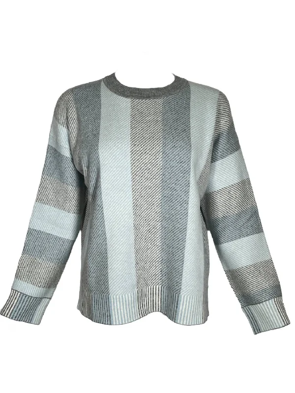 Women's Wool/cashmere Blend Stripe Sweater In Light Blue Glossy Satin Silk