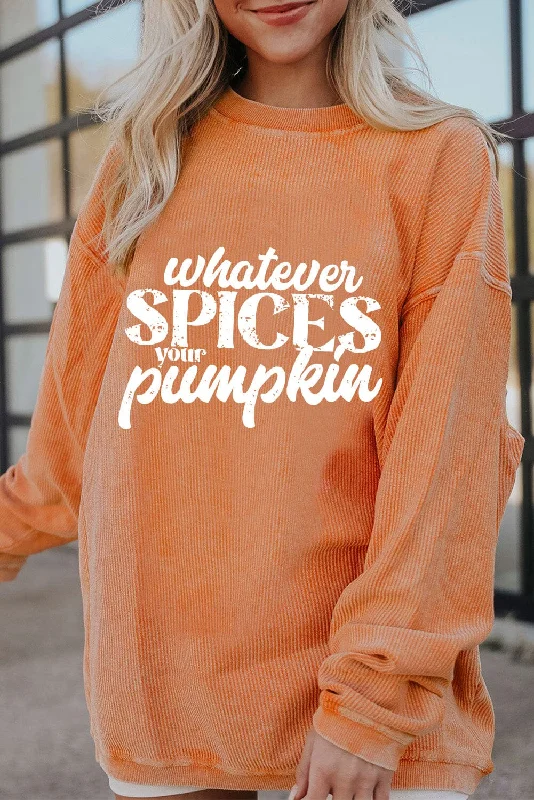 Whatever Spices Your Pumpkin Women's Graphic Long Sleeve Oversize Sweatshirt Hoodie with Print Artistic Unique