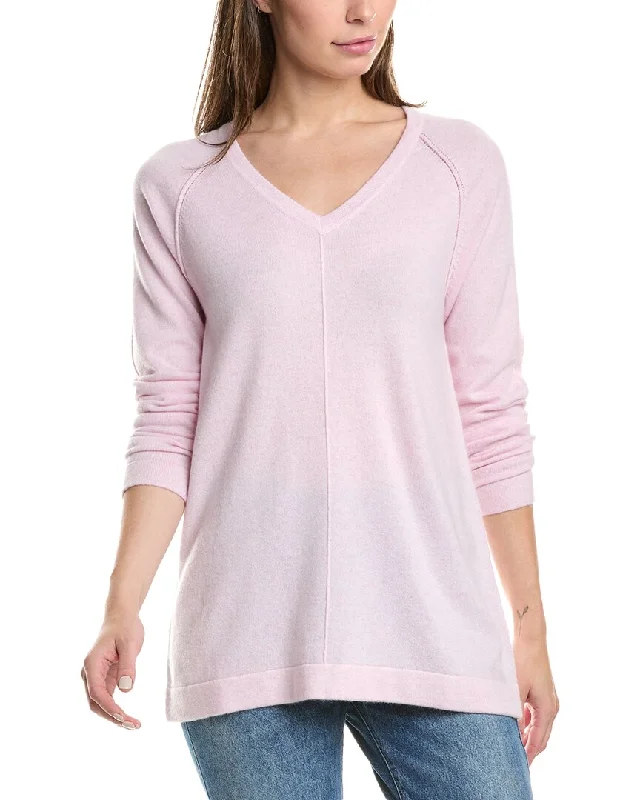 Forte Cashmere Easy Raglan V-Neck Cashmere Sweater Layered Multi-layer Single Layer