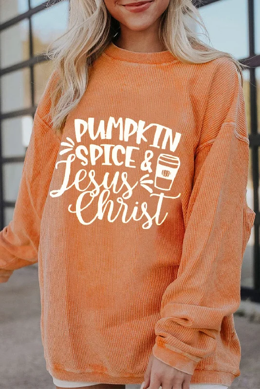 Pumpkin Spice & Jesus Christ Women's Long Sleeve Oversize Sweatshirt Hoodie Dress Longline Feminine