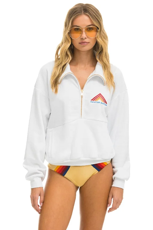 MOUNTAIN EMBROIDERY HALF ZIP SWEATSHIRT - WHITE Hoodie with Hem Drawcord Adjustable Customizable