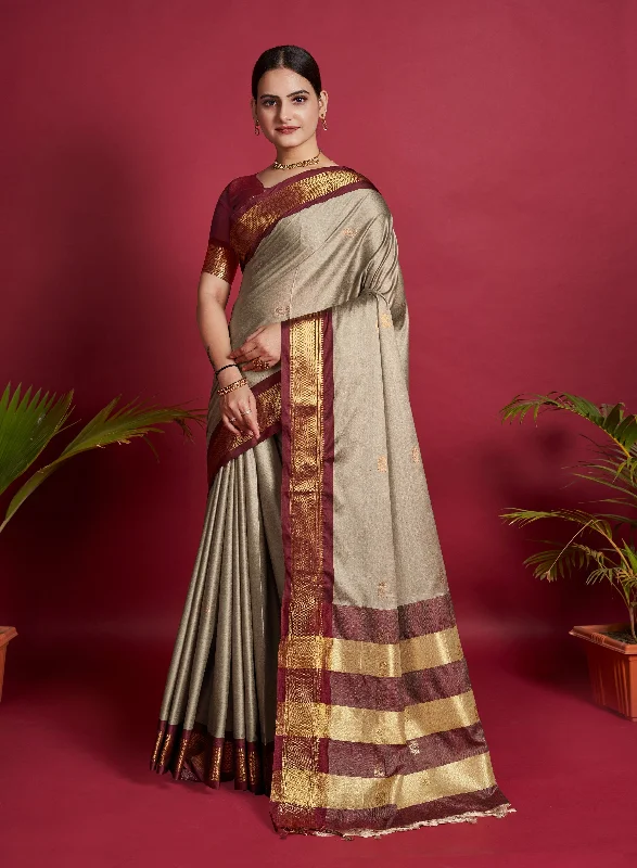 Women Tan Lichi Soft Silk Weaving Work Saree With Un-Stiched Blouse Soft Knit Blouse