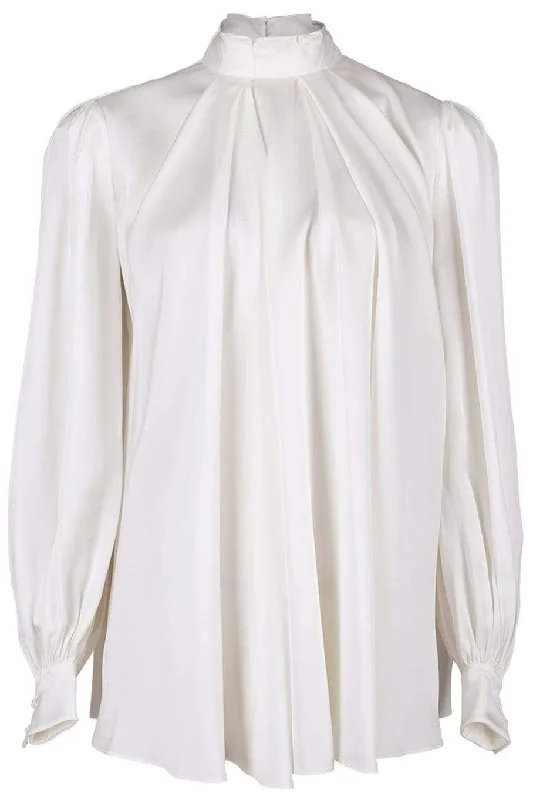 Ivory Silk High Neck Blouse Embellished Collar Blouse